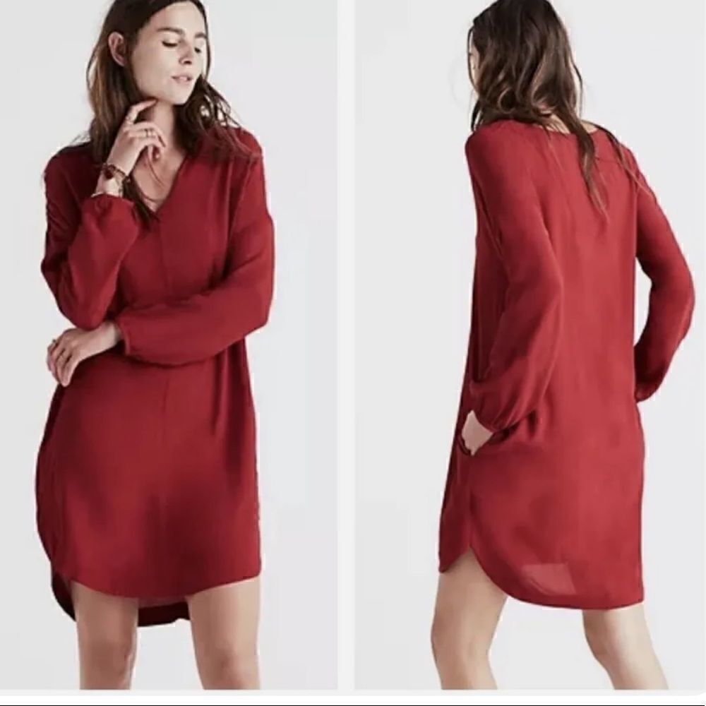 Madewell Burgundy Red Du Jour long sleeve Tunic Dress size XXS